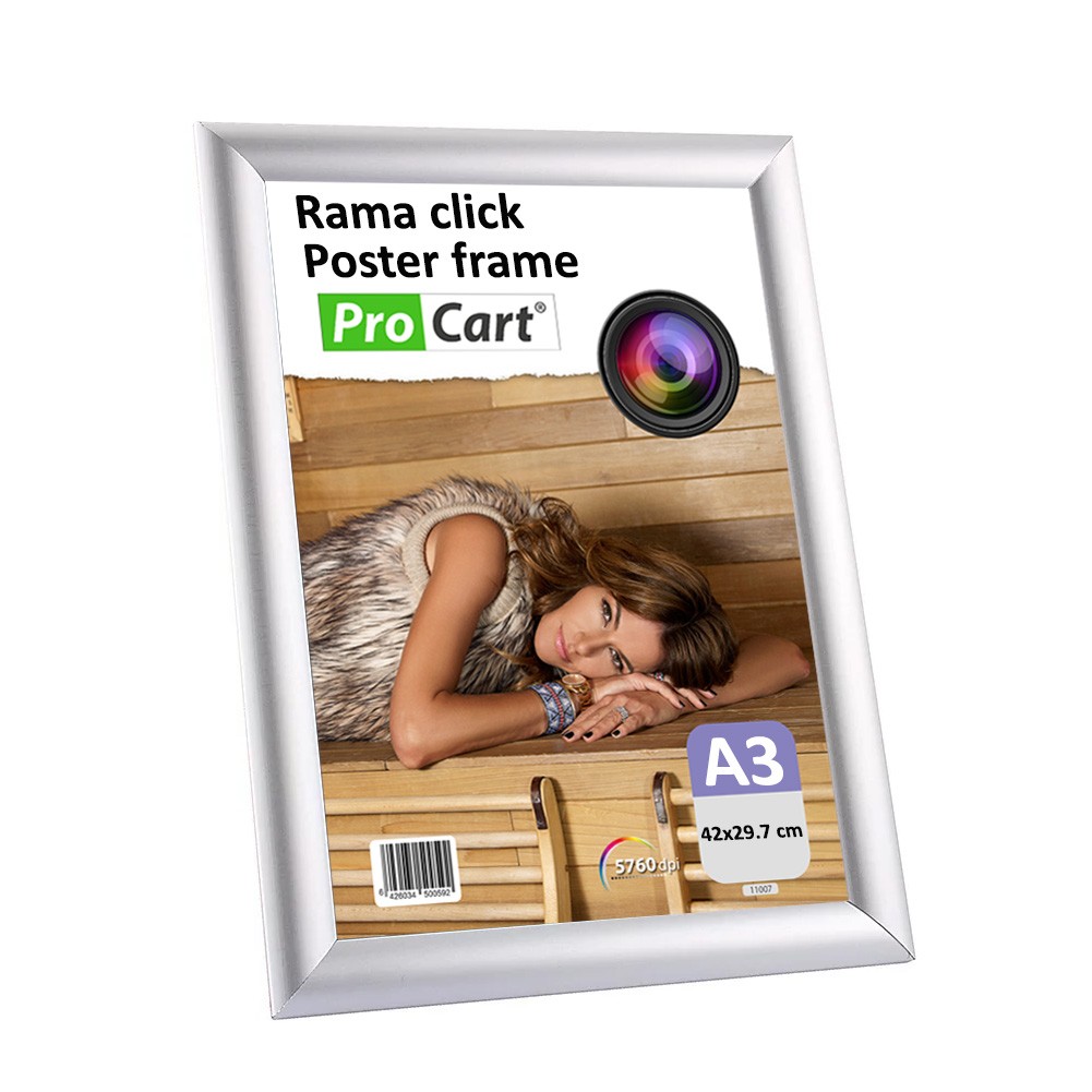 Rama click aluminiu A3, pentru postere sau afise, colturi drepte, gri image9